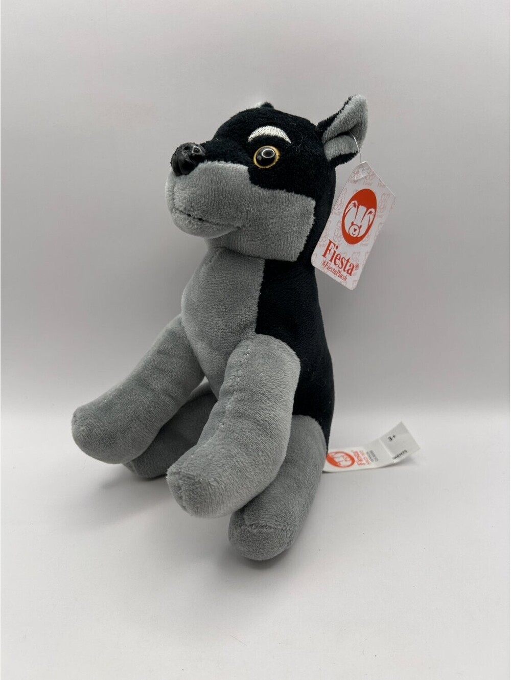 Fiesta 6.5in Wolf Plush Stuffed Animal Small Black Grey Fibers NWT Seated